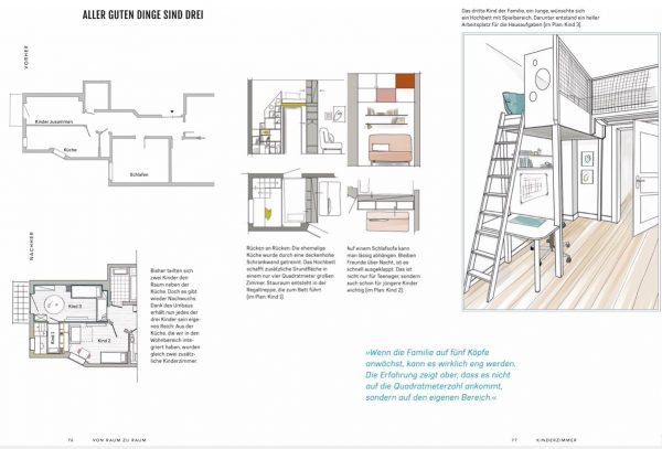 »Aus 4 Zimmern mach 6 Räume« von Sabine Stiller. Wohnkonzepte für Familien. Prestel